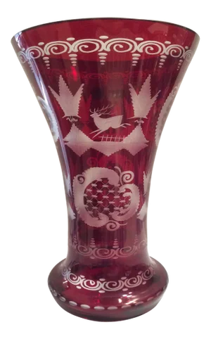Egermann Czech Bohemian Stag Flashcut Cranberry Glass Vase