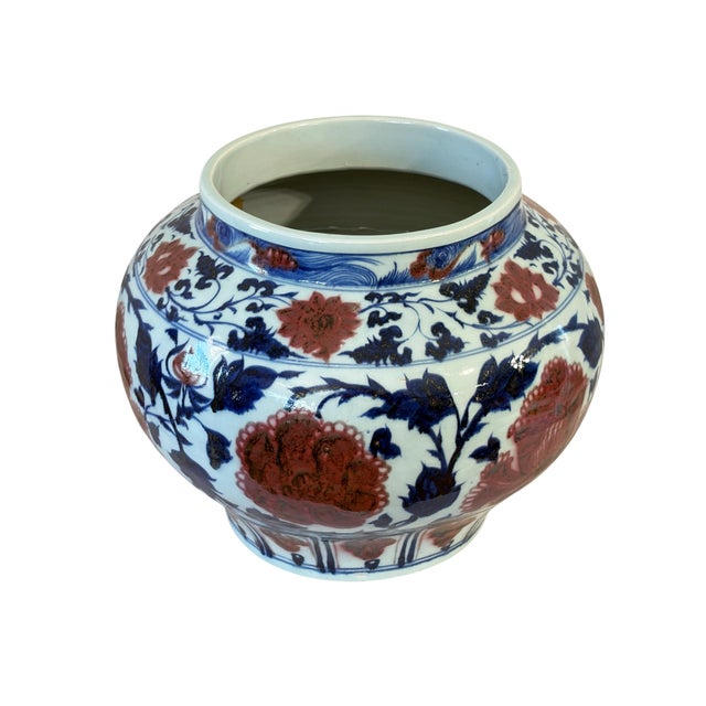 Vintage Ming Style Chinoiserie Blue and White Vase/Cachepot 11" H For Sale - Image 10 of 10