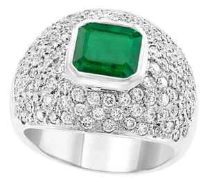 3 Carat Emerald Cut Colombian Emerald and Diamond 18 Karat Gold Ring Estate