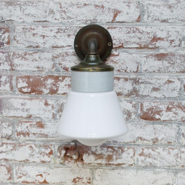 Vintage Brass and Cast Iron Wall Light in White Opaline Glass For Sale - Image 6 of 7