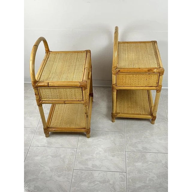 Vintage Italian Bedside Tables in Bamboo and Rattan, 1970s, Set of 2 For Sale - Image 3 of 10