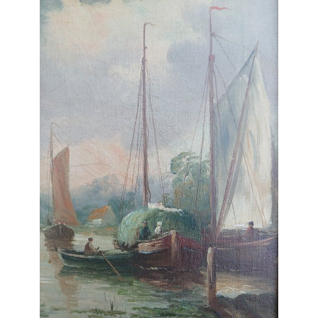 Adrien Dutrey, Sailboats on the Shore, 1890s, Oil on Canvas For Sale - Image 10 of 17