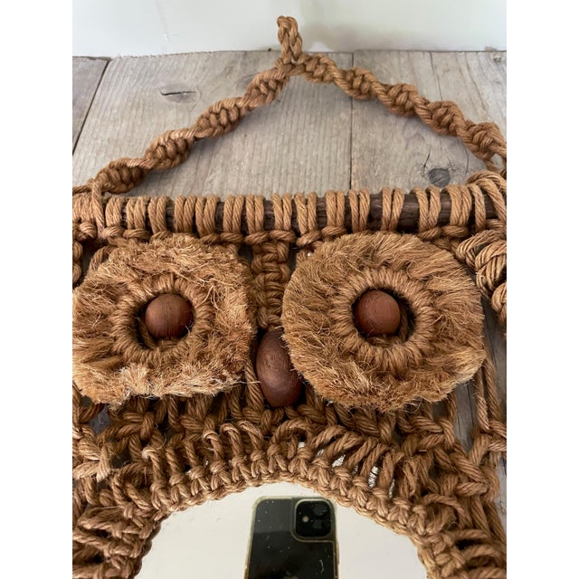 Macrame Owl Mirror, 1970s, in Very Good conditions. Designed 1970 to 1979