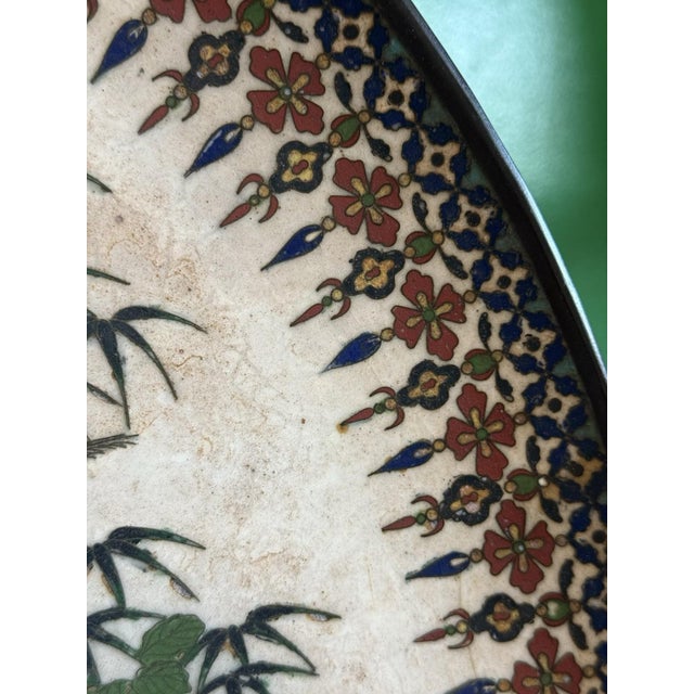 Early Meiji Japanese Cloisonne Enamel Charger White Ground Pheasant and Peonies For Sale - Image 13 of 14