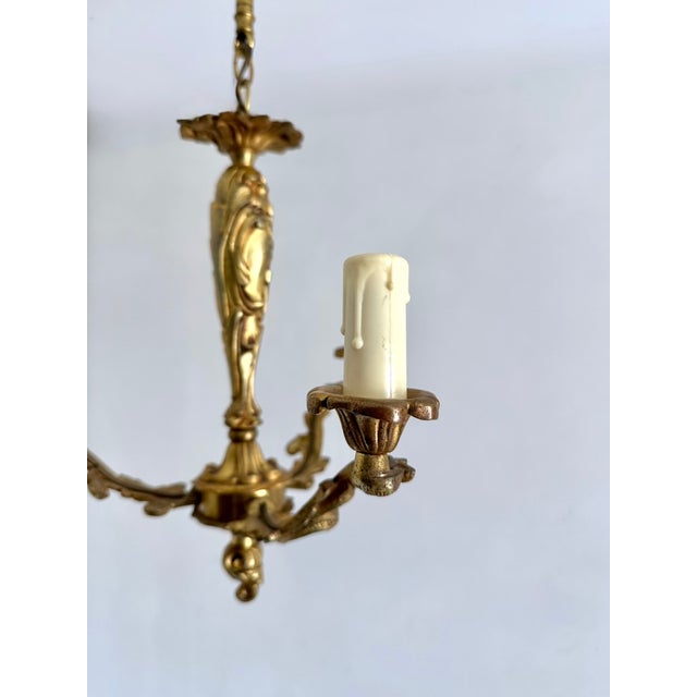 Louis XV Cast Brass Three-Light Chandelier, France, 1940s For Sale - Image 14 of 16