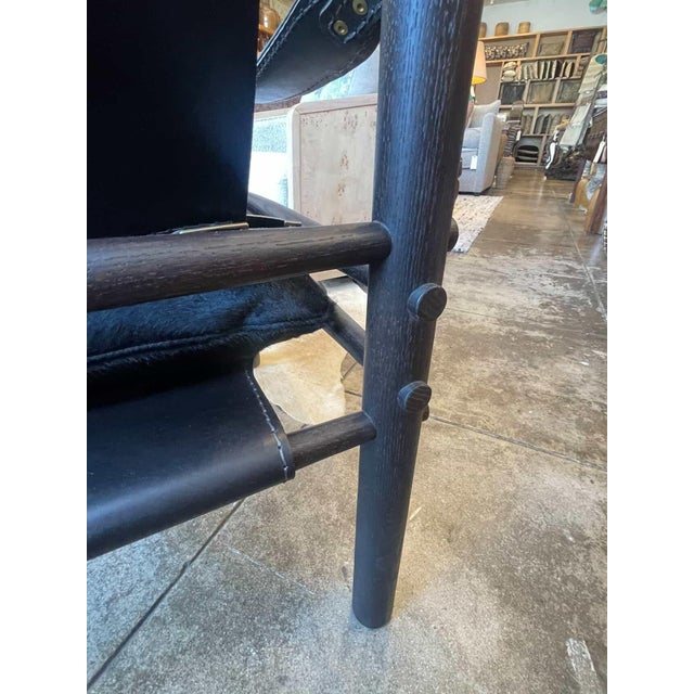 Lee Industries Leather Chair With Shearling Seat For Sale - Image 4 of 10