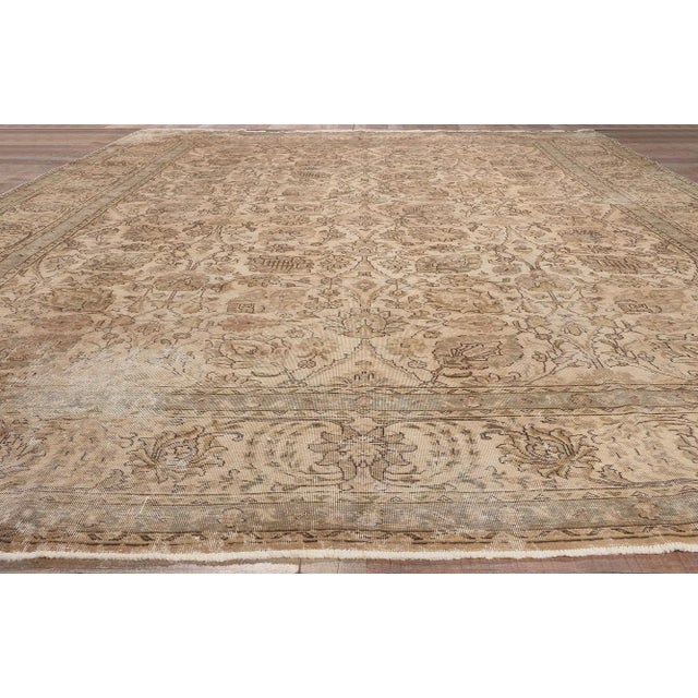 Tan Mid 20th Century Rustic Vintage Persian Tabriz Rug, 11'02 X 15'06 For Sale - Image 8 of 10