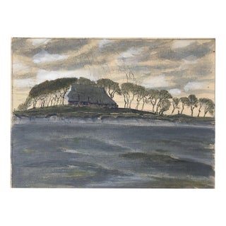 Krumm Hans, Hallig Friesenhaus with Trees, 1890s, Gouache and Ink For Sale