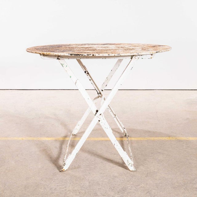 White Vintage French White Round Metal Folding Dining Table, 1950s For Sale - Image 8 of 8
