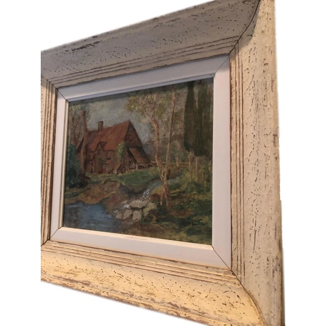 French Vintage French Oil Painting Landscape Thatched Roof Cottage For Sale - Image 3 of 7