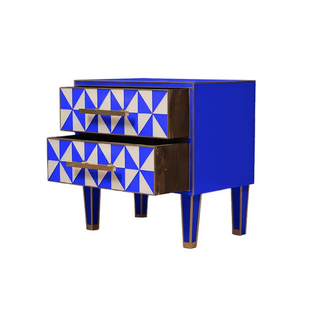 This magnificent pair of electric blue and white “optical” effect nightstands in Murano glass embodies the elegance of...