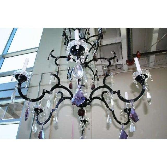 Crystal Chandelier, Iron Frame With Semi-Black Painted Finish & Clear and Amethyst Crystals For Sale - Image 12 of 12