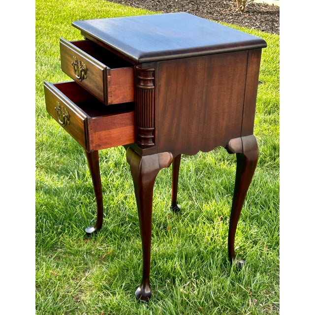 Mahogany Nightstand End Side Table Queen Anne 2 Drawer Vintage For Sale - Image 9 of 13