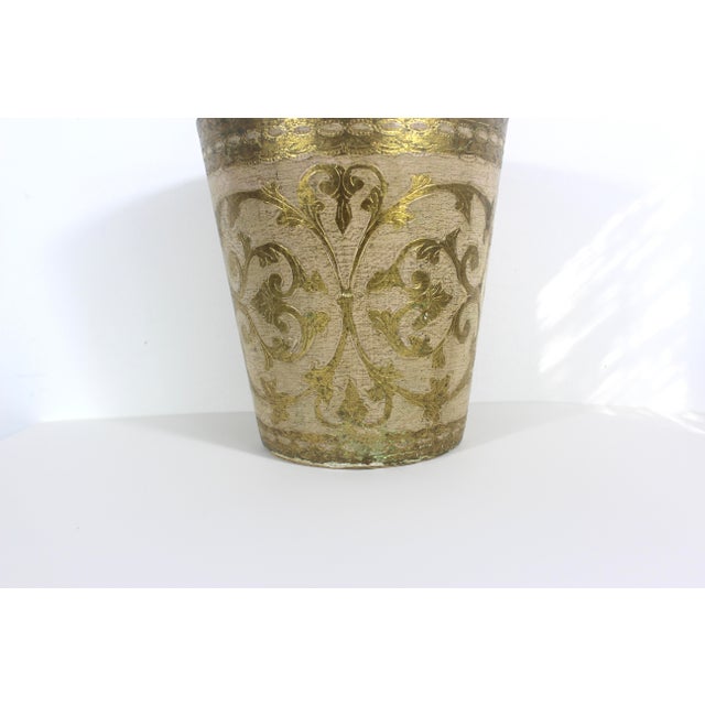 Vintage Italian Florentine Gilded Gilt Wood Waste Basket Gold Antique White For Sale - Image 11 of 13