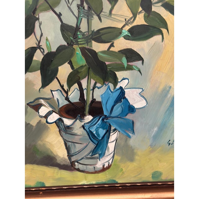 Mid-Century Modern G. Källbom, Flower Motif in Pot, 1960s, Oil on Panel, Framed For Sale - Image 3 of 18