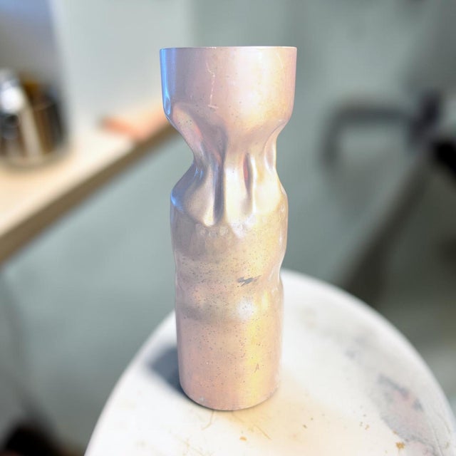 Striking vintage Brutalist sculptural candle holder handcrafted in copper. This impressive Mid-Century Modern piece...
