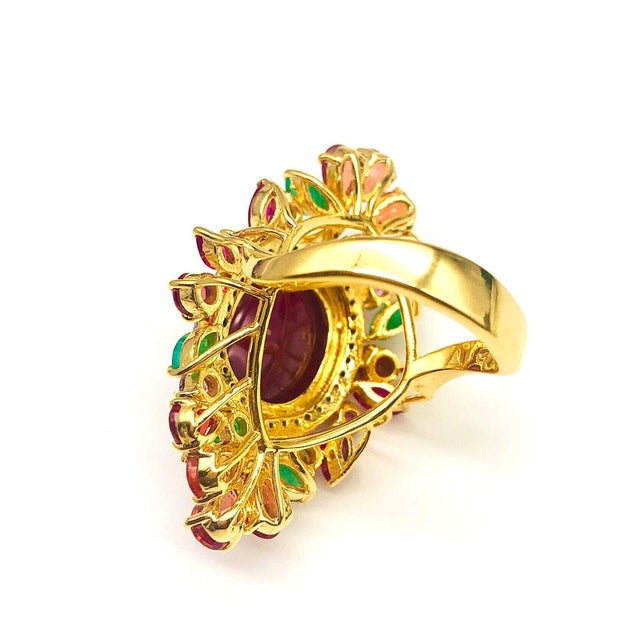 Pink Bochic “Orient” Vintage Ruby, Emerald, Sapphire & Diamond Ring Set In 18K & Silv For Sale - Image 8 of 14