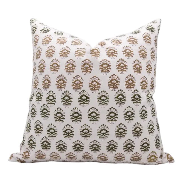 Fabdivine Handcrafted Block Print Cushion Cover 14x14 Inch Pure White Linen- Bheeshma For Sale
