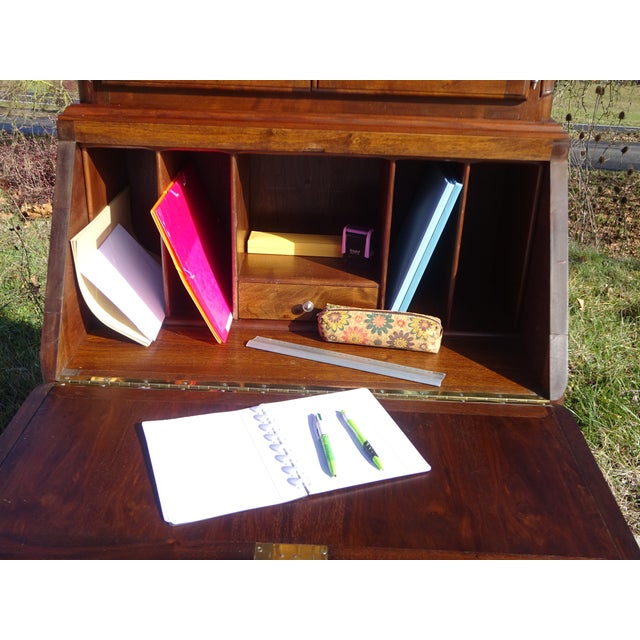 Brown Louis XV Style Display Cabinet with Secretary and Drawers in Walnut, 1960s For Sale - Image 8 of 18