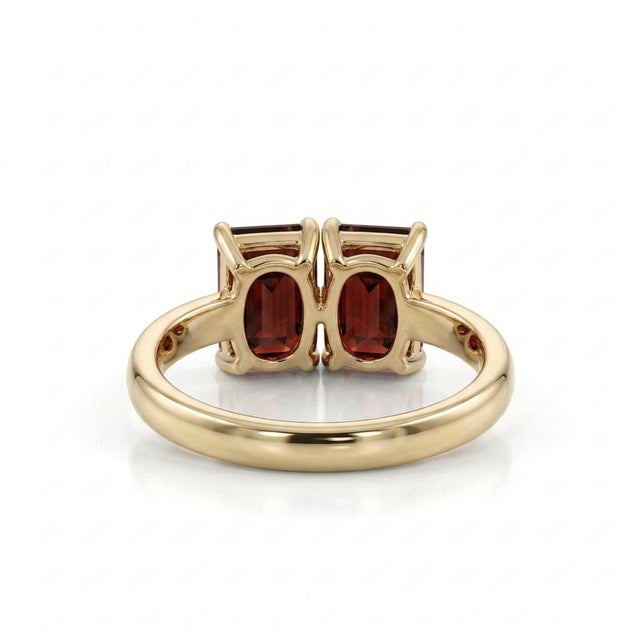 Not Yet Made - Made To Order Classic Toi Et Moi Double Emerald-Cut Garnet Ring in 925 Sterling SIlver Us 7 For Sale - Image 5 of 5