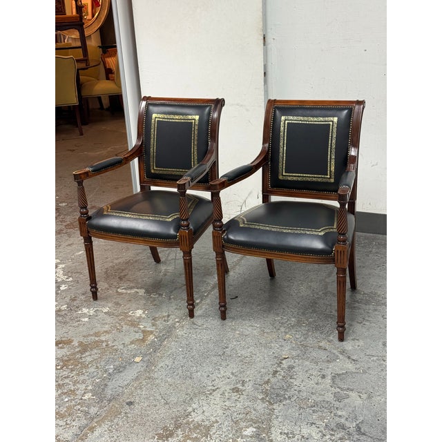 Brown Maitland Smith Louis XVI Style Arm Chairs, Pair For Sale - Image 8 of 12