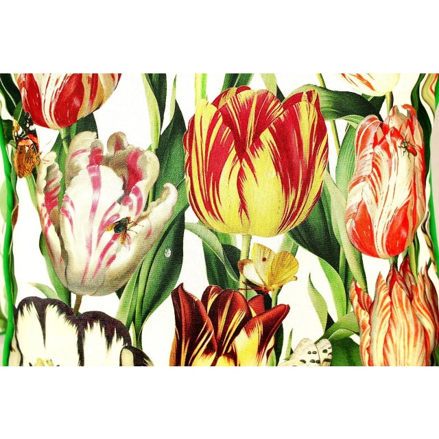 Textile Vintage Colefax & Fowler Style Tulip & Leaf Reversible Painted Pillow Cover With Piping- a Pair For Sale - Image 7 of 13