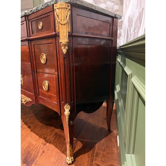 Wood Late 18th Century Louis XV/XVI Transitional Gilt-Bronze-Mounted Mahogany Commode For Sale - Image 7 of 12