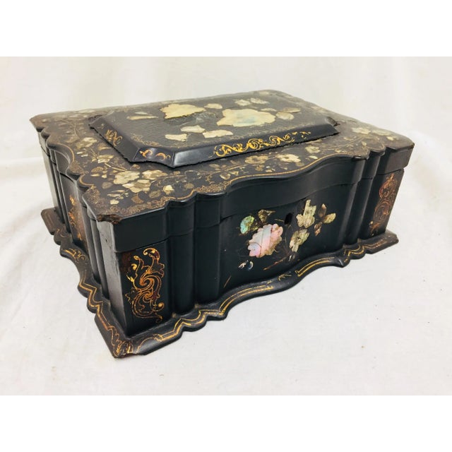 Wood Antique Mother of Pearl Chinoiserie Box For Sale - Image 7 of 11