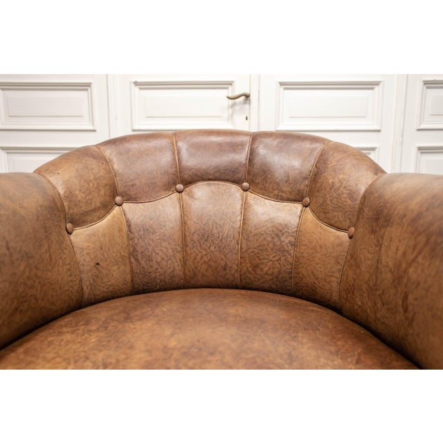 Tan Art Nouveau Swedish Club Chair in Brown Leather, 1940s For Sale - Image 8 of 11