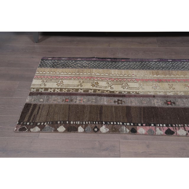 Vintage Patchwork Kilim Runner, Handwoven Anatolian Wool Rug, Muted Earth Tone Hallway Runner, Rustic Boho Entryway Rug For Sale - Image 10 of 11