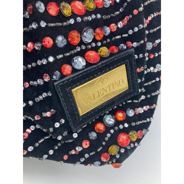 Valentino Black Suede Rhinestone Beaded Bow Tote For Sale - Image 10 of 11
