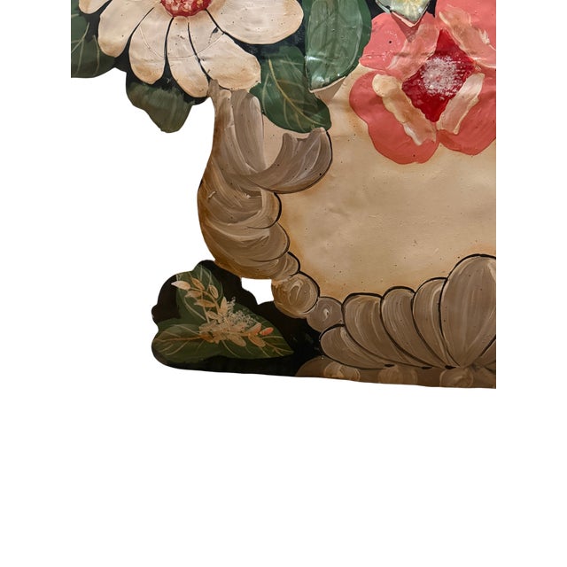 Vintage Folk Art Hand-Painted Tole Floral Fireplace Screen For Sale In Houston - Image 6 of 13