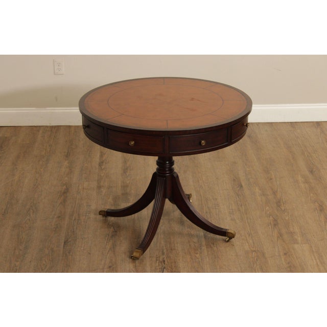Ethan Allen Regency Style Round Leather Top Mahogany Rent Table For Sale - Image 13 of 18