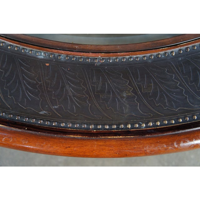 Maitland Smith Mahogany & Iron Modern Round Glass Top Coffee Cocktail Table For Sale - Image 6 of 12