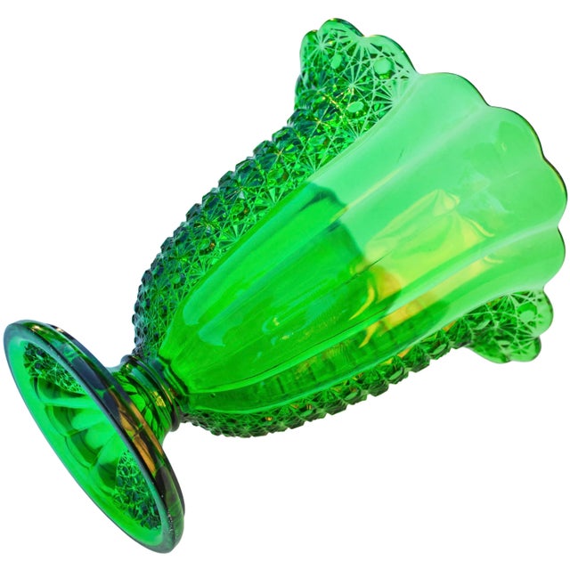Vintage Hand-Cut Textured Green Vase For Sale - Image 4 of 7