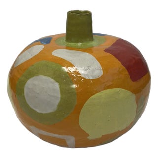 "Clementine" Round Vase With Geometric Forms For Sale