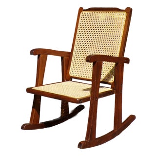 Vintage Mid Century Child Size Small Cane Rocking Chair Rocker For Sale