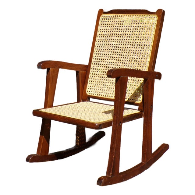 Vintage Mid Century Child Size Small Cane Rocking Chair Rocker For Sale