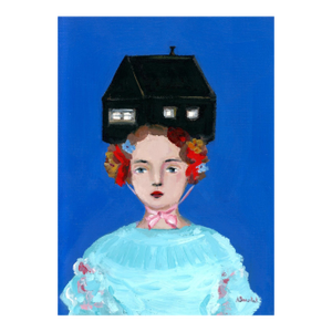 Ruth in House Hat, Mid Century Modern Portrait Oil Painting by Alexandra Swistak
