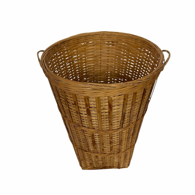 Vintage Tall Tapered Scorched, Tortoise Bamboo Double Handle Basket For Sale - Image 4 of 7