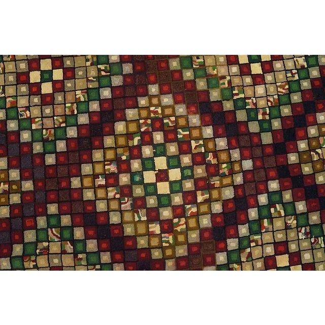 1910s Striking Red Ground Color With Multicolor Diamond Design Antique American Hooked Rug For Sale - Image 5 of 10
