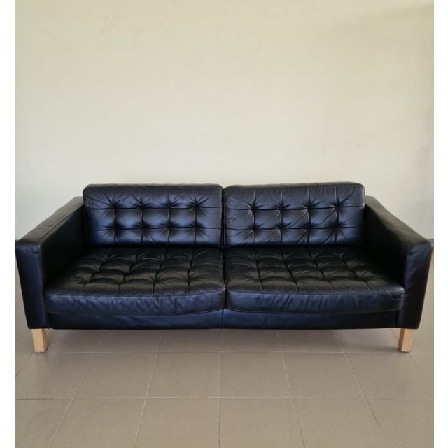 Large Art Deco Black Leather Sofa For Sale - Image 3 of 6
