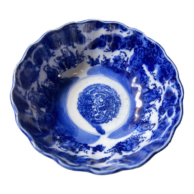Antique Japanese Meiji Period Blue Bowl For Sale