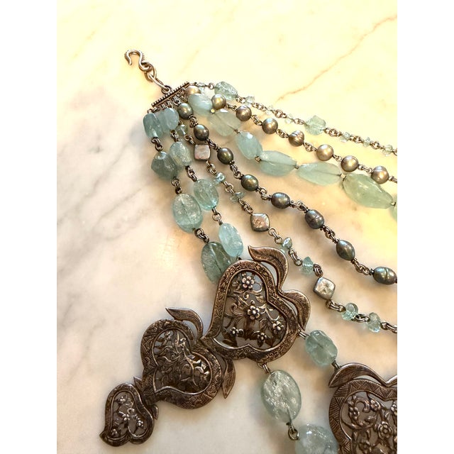 Metal Late 20th Century Stephen Dweck Sterling, Black Pearl, Tumbled Aquamarine Multi-Strand Necklace For Sale - Image 7 of 17