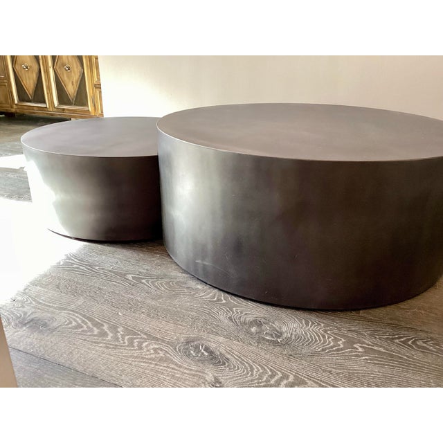 Steel Nesting Drum Coffee Tables, Gunmetal For Sale In Salt Lake City - Image 6 of 12