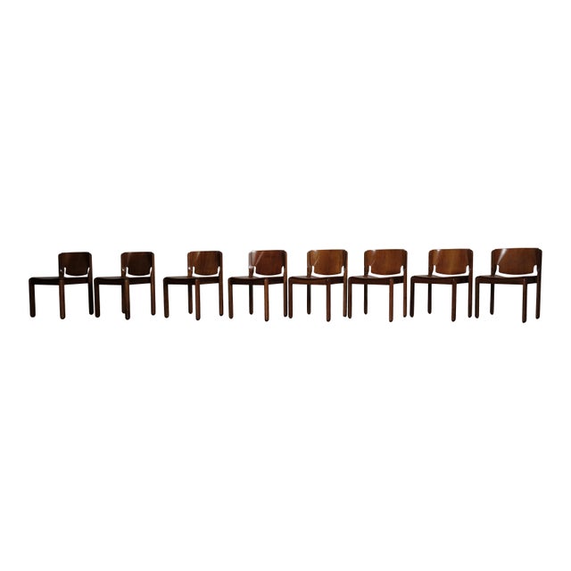 1960s Vintage Model 122 Dining Chairs in Walnut by Vico Magistretti for Cassina, 1968, Set of 8 For Sale - Image 5 of 18