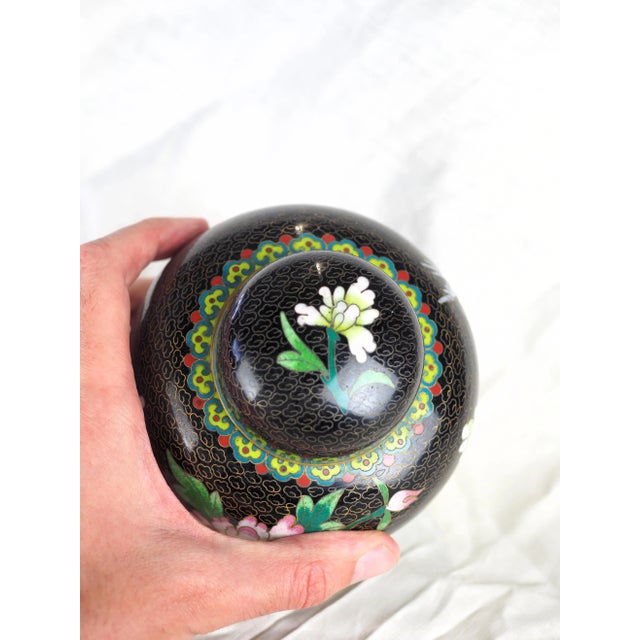 Mid-Century Chinese Black Floral Cloisonne Ginger Jar For Sale - Image 10 of 11