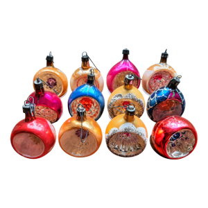 Christmas Indent Polish Ornament Box of 12 Mercury Glass