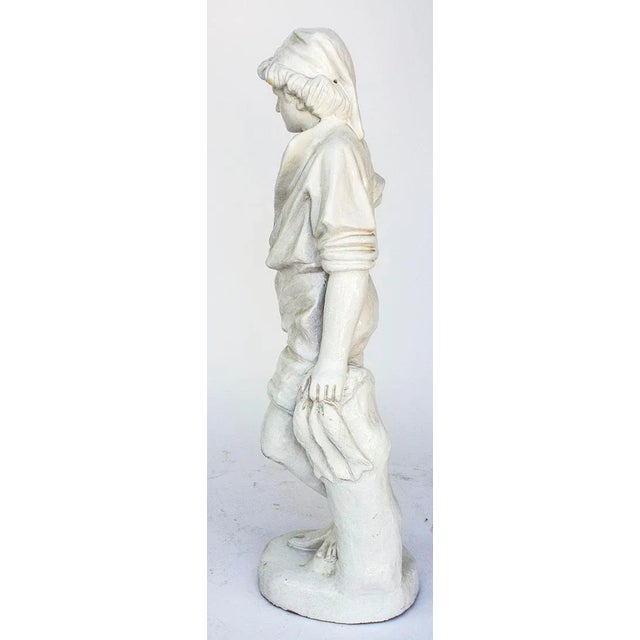French Vintage Statue of a French Boy Holding Fish 38" High For Sale - Image 3 of 11