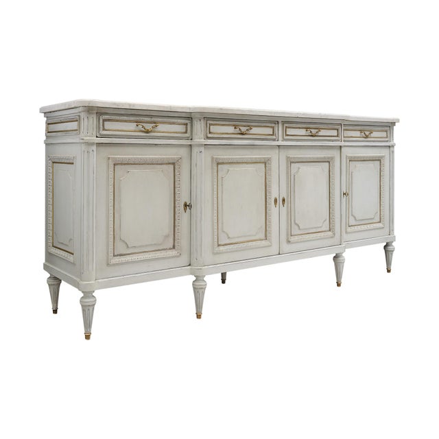 1920s Painted Louis XVI Buffet, French, Carrara Marble, Antique 1920s For Sale - Image 5 of 9
